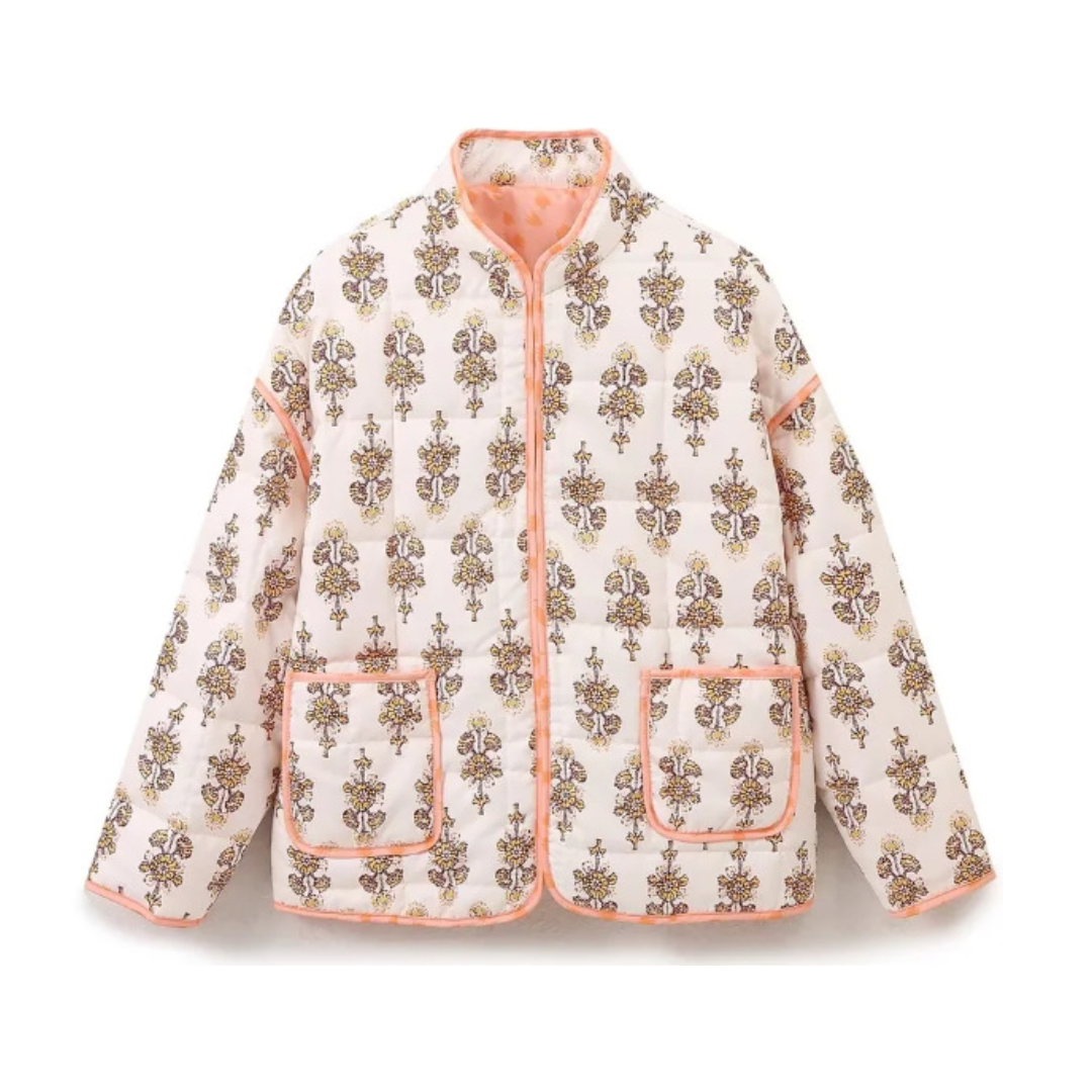 Ditsy Floral Quilted Stand Collar Zip Jacket 5
