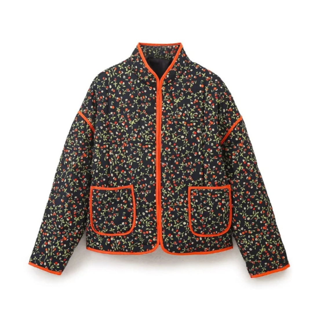 Ditsy Floral Quilted Stand Collar Zip Jacket 8
