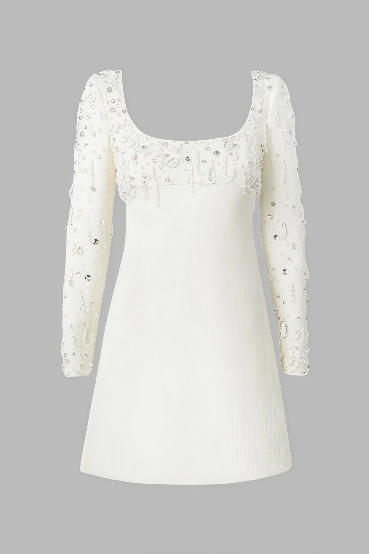Scoop Neck Long Sleeve Rhinestone Embellished Bodice Mini Dress - View 5