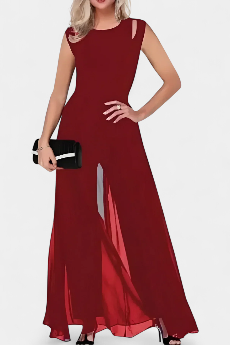 Cut Out Shoulder Sleeveless Chiffon Overlay Wide Leg Jumpsuit 5