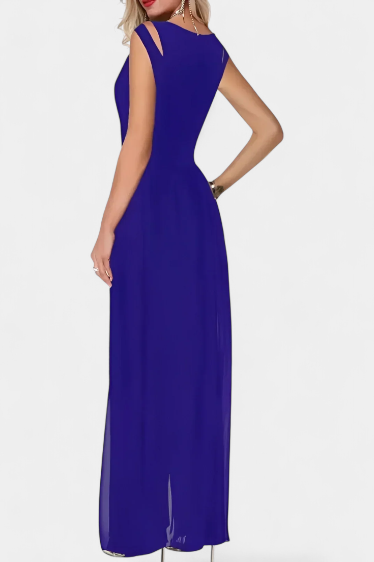 Cut Out Shoulder Sleeveless Chiffon Overlay Wide Leg Jumpsuit 4