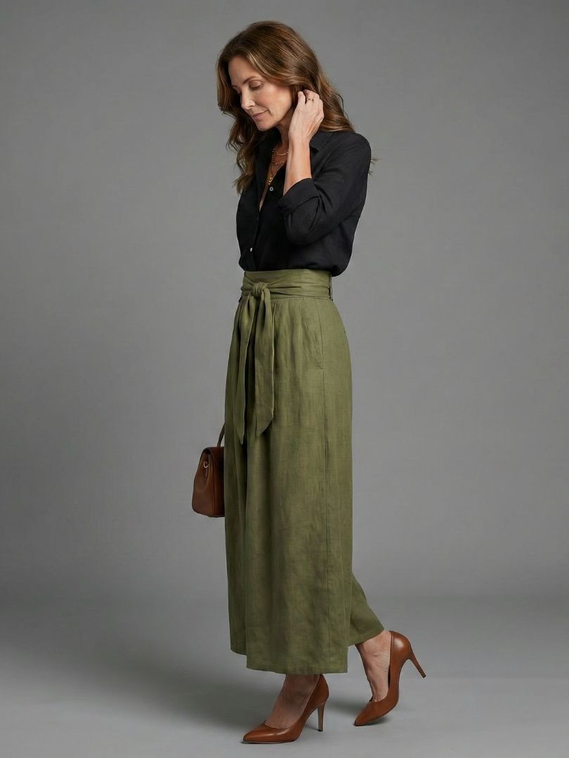 High Waist Tie Front Flared Maxi Skirt 2