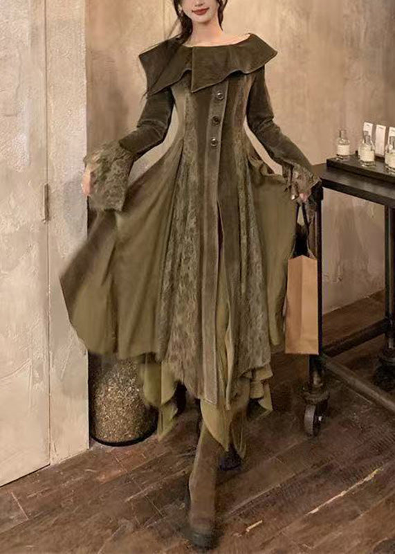 Velvet Lace Panel Button Front Bell Sleeve Layered Maxi Gown - View 4