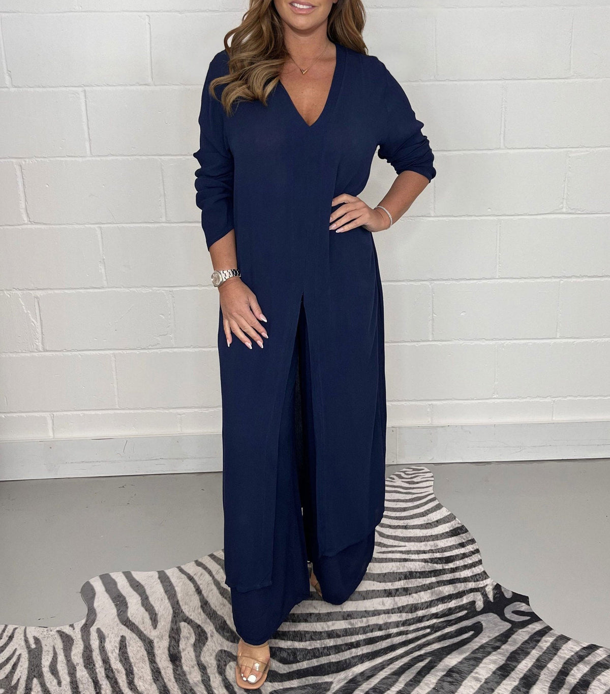 V-Neck Long Split Tunic and Wide Leg Pants Two Piece Set 6