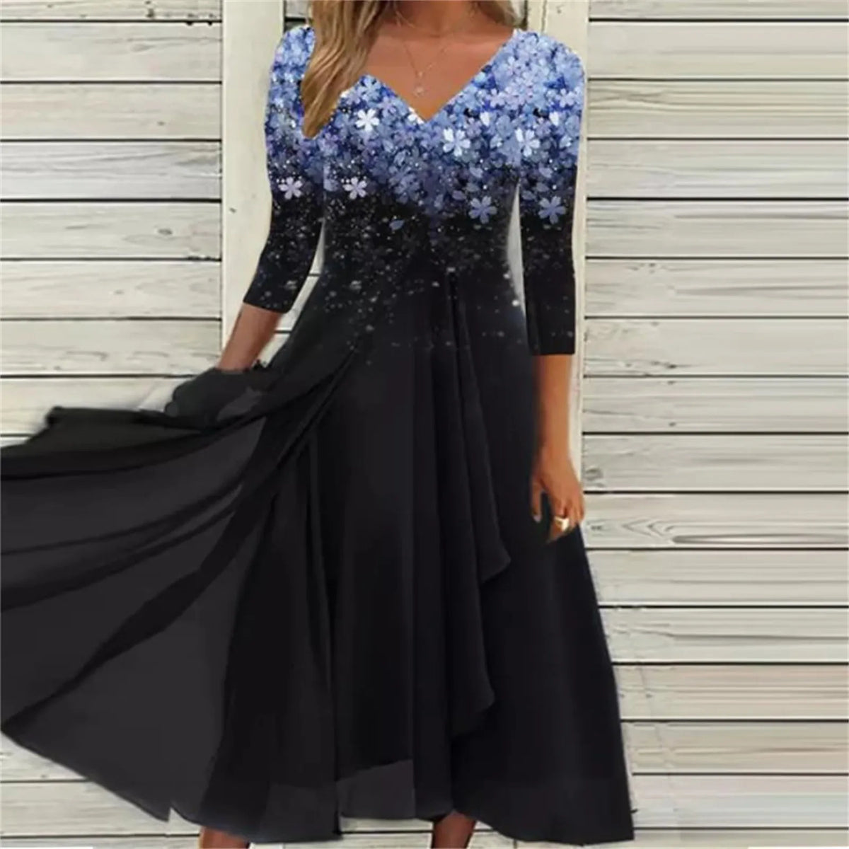 Floral Print Lace Half Sleeve A-Line Maxi Dress