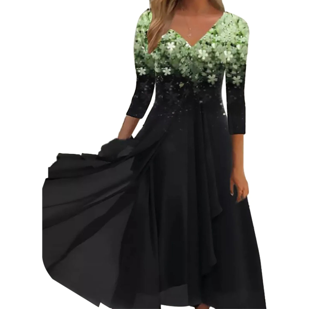 Floral Print Lace Half Sleeve A-Line Maxi Dress - View 6
