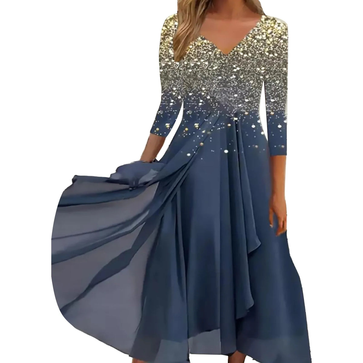 Floral Print Lace Half Sleeve A-Line Maxi Dress - View 8