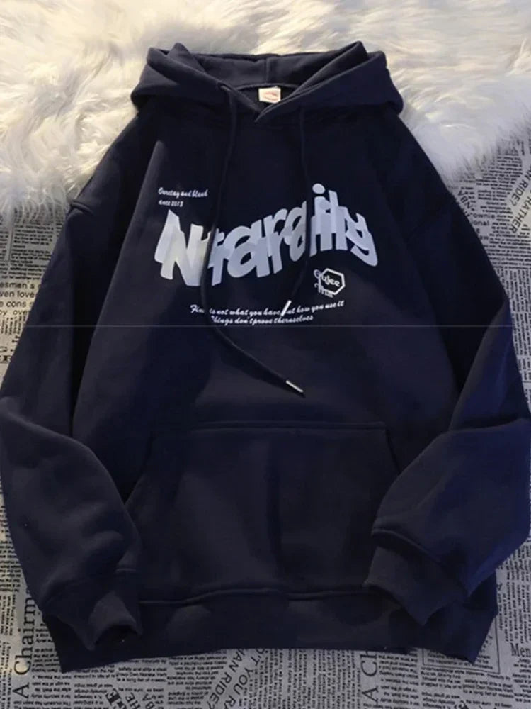 Goth Letter Print Casual Oversized Hoodie Navy Blue / M(40-50KG)