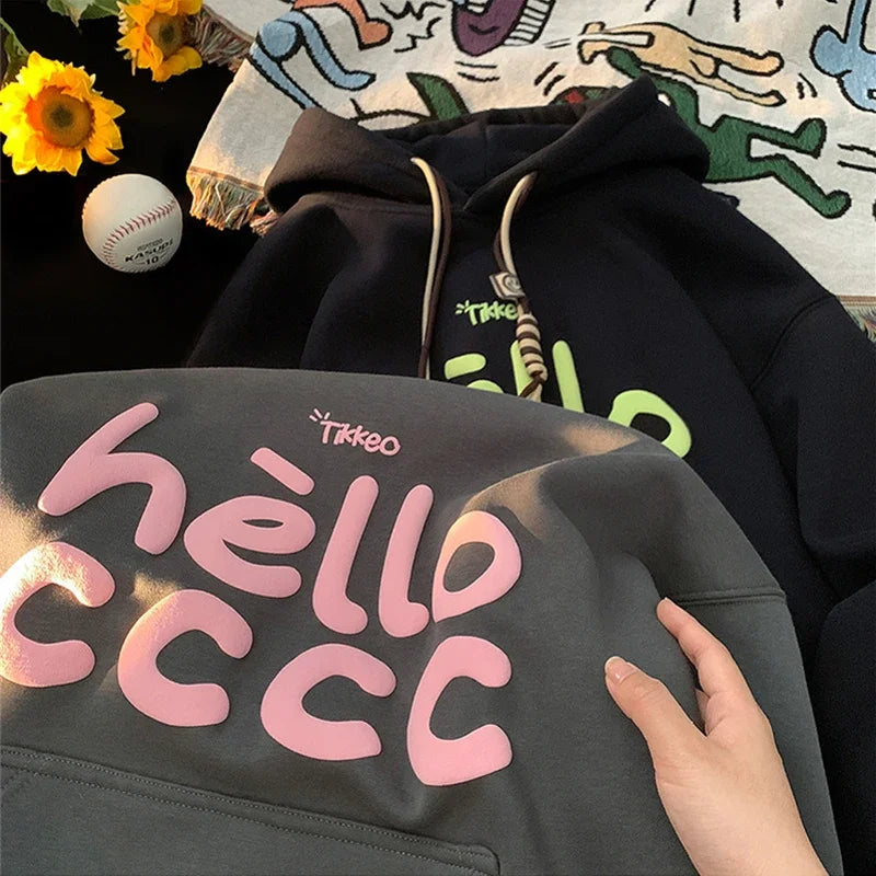 Fashion Letter Printed Fleece Hoodie