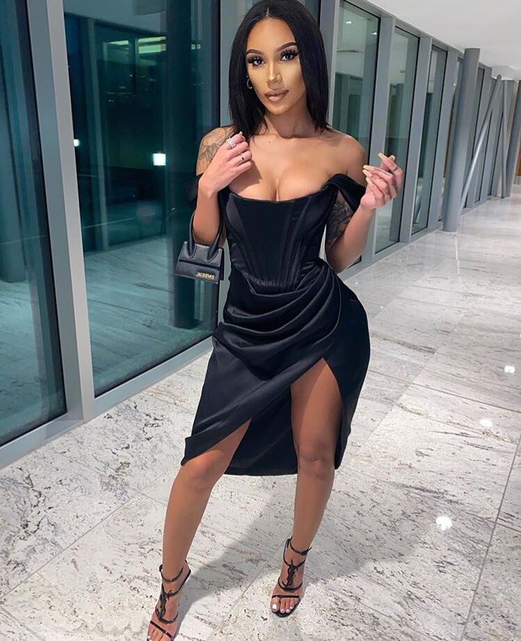 Satin Off Shoulder Sweetheart Corset High Split Bodycon Mini Dress - View 5