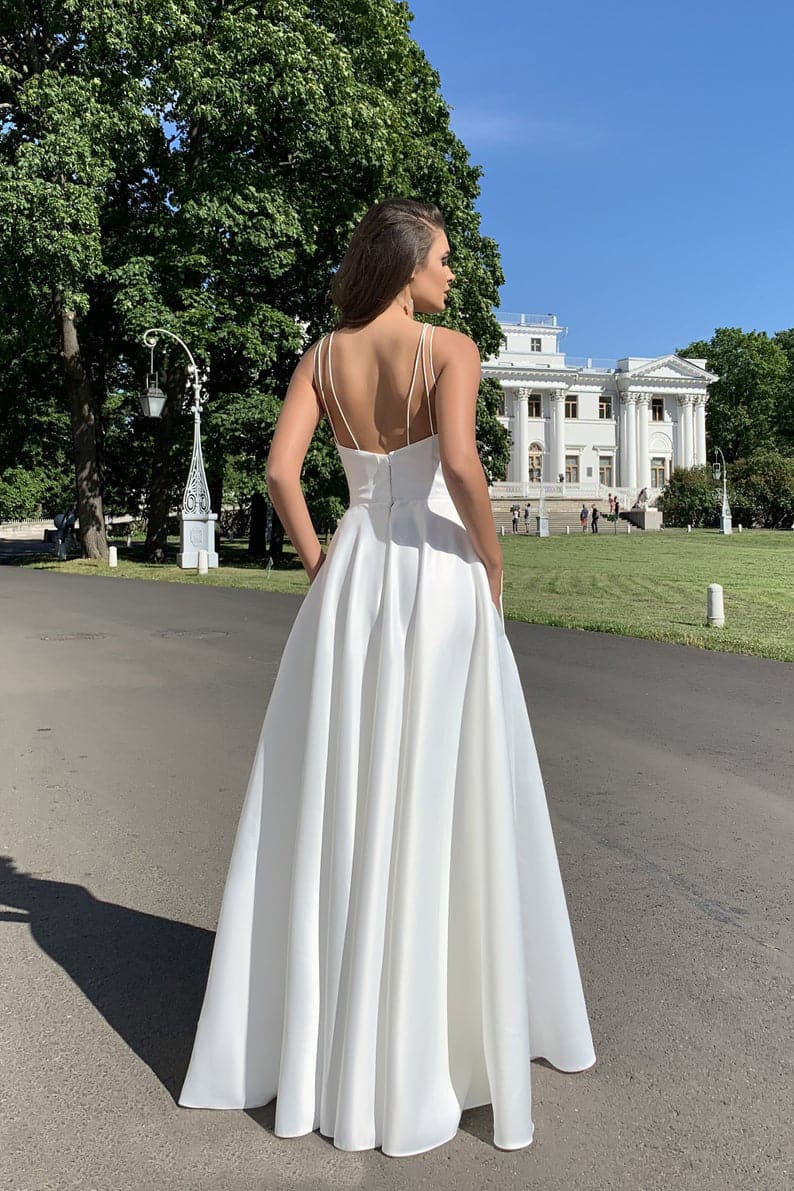 Satin Square Neck High Split A-Line Maxi Dress - View 3