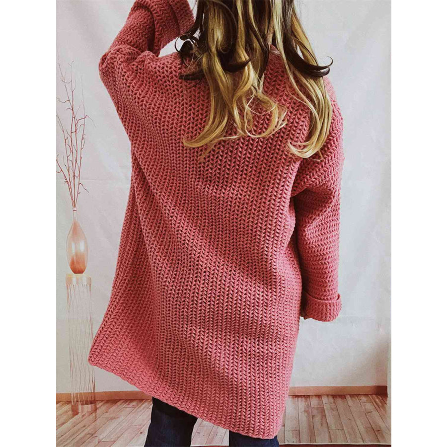 Chunky Knit Shawl Collar Pocket Longline Cardigan 2
