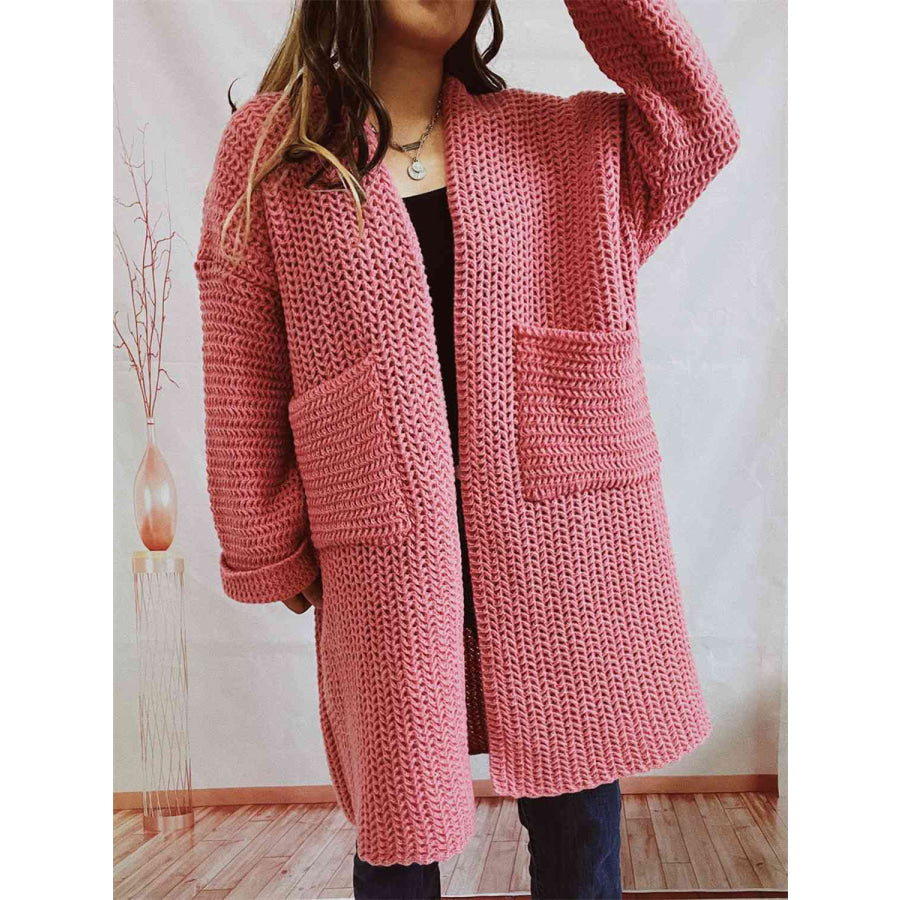 Chunky Knit Shawl Collar Pocket Longline Cardigan 3