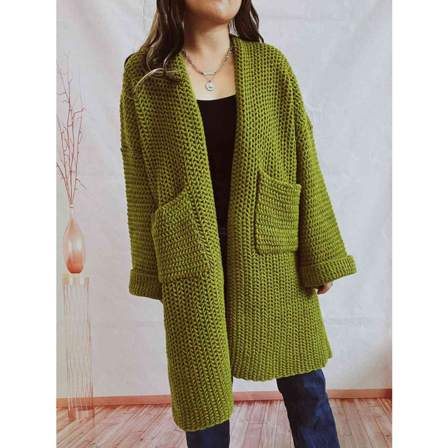 Chunky Knit Shawl Collar Pocket Longline Cardigan 5
