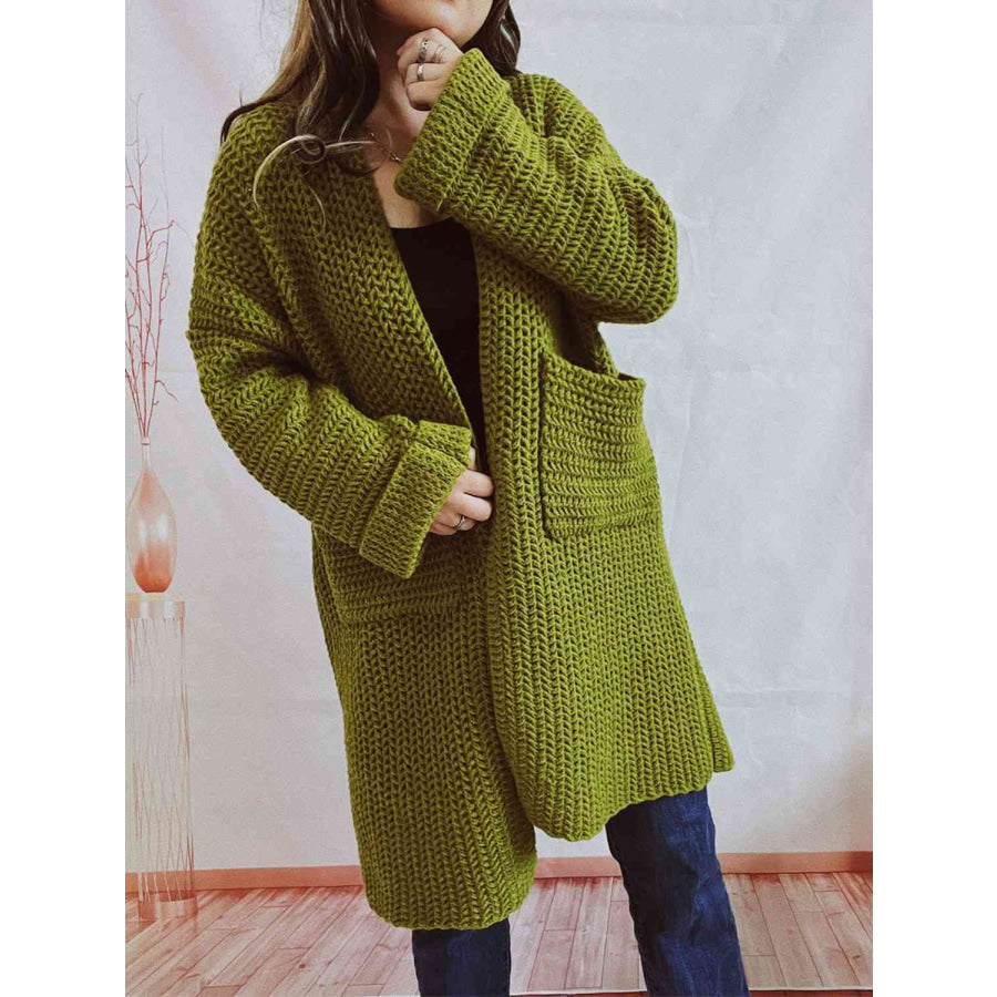 Chunky Knit Shawl Collar Pocket Longline Cardigan 6