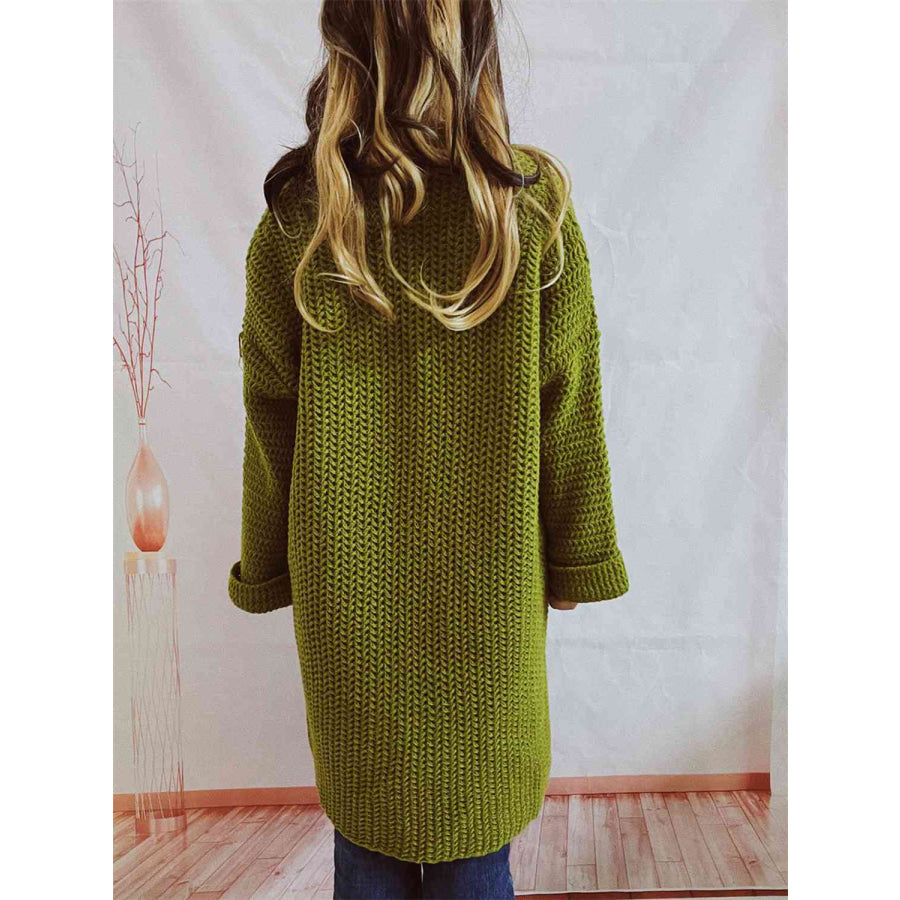Chunky Knit Shawl Collar Pocket Longline Cardigan 8