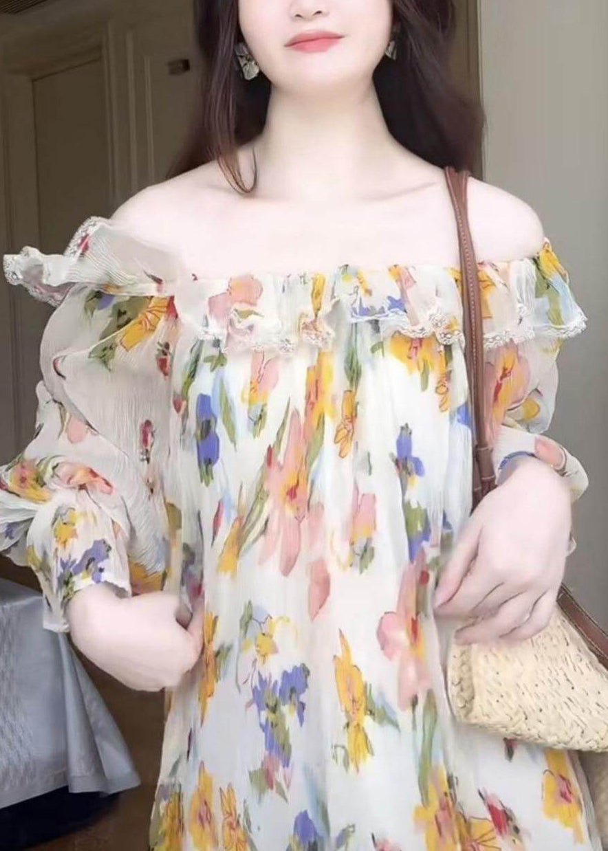 Novelty Slash Neck Chiffon Maxi Dress Patchwork Wrinkled Fall - View 4