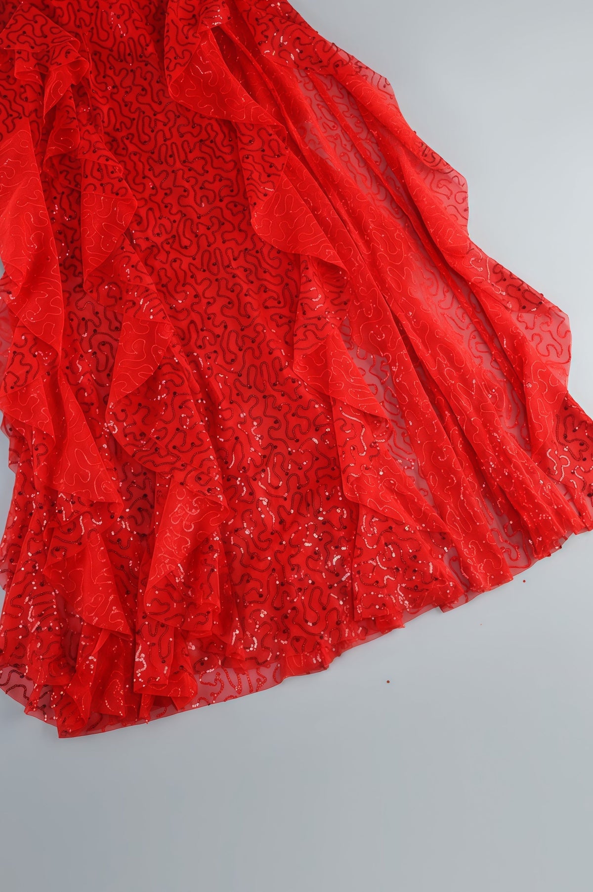 Sequin Spaghetti Strap Sweetheart Ruffle High Low Maxi Dress - View 8