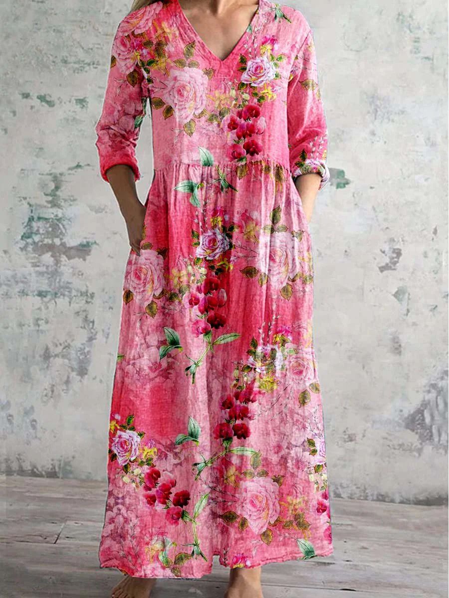 Floral Print V-Neck Long Sleeve Tiered Maxi Dress 6