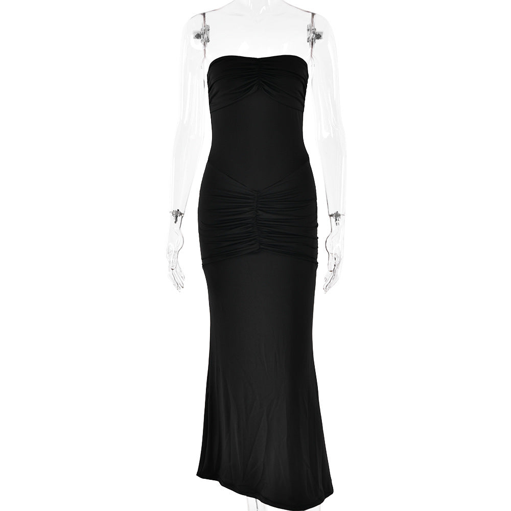 Velvet Strapless Sweetheart Center Ruched Bodycon Maxi Gown - View 7