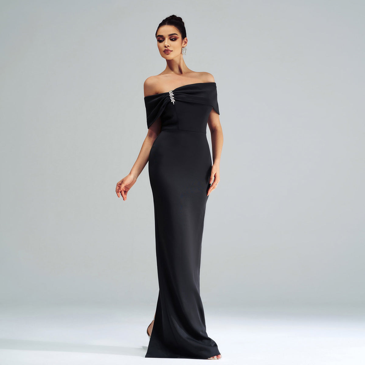 Satin Off Shoulder Mermaid Evening Gown - View 2