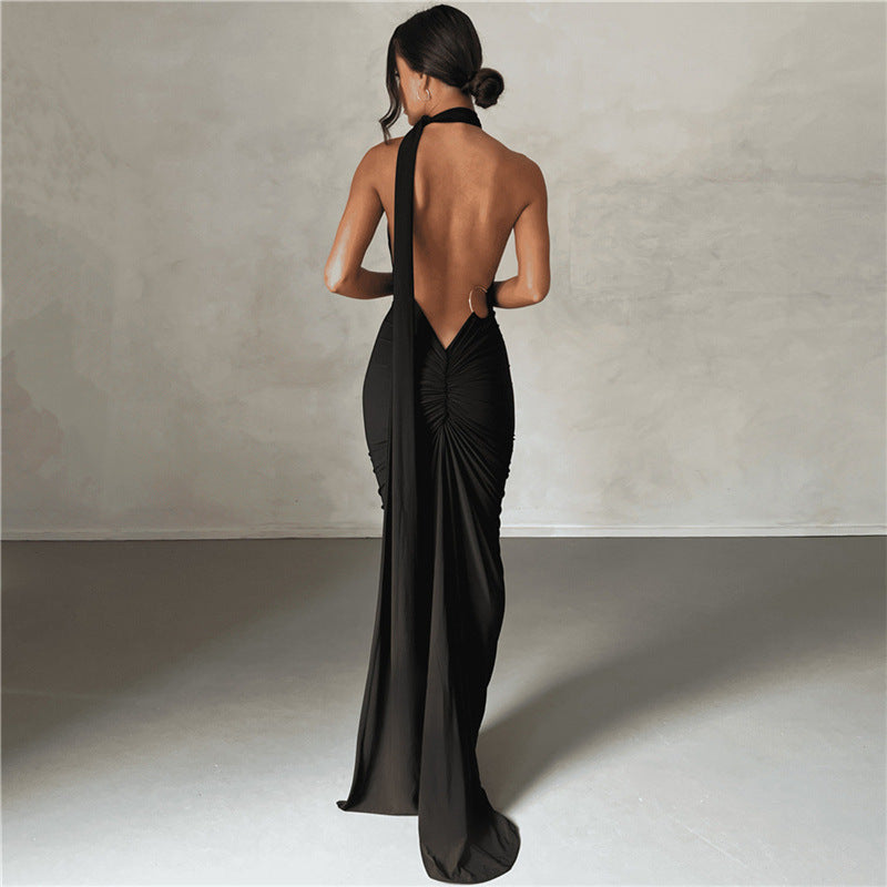 One Shoulder Backless Ruched Mermaid Maxi Gown - View 3