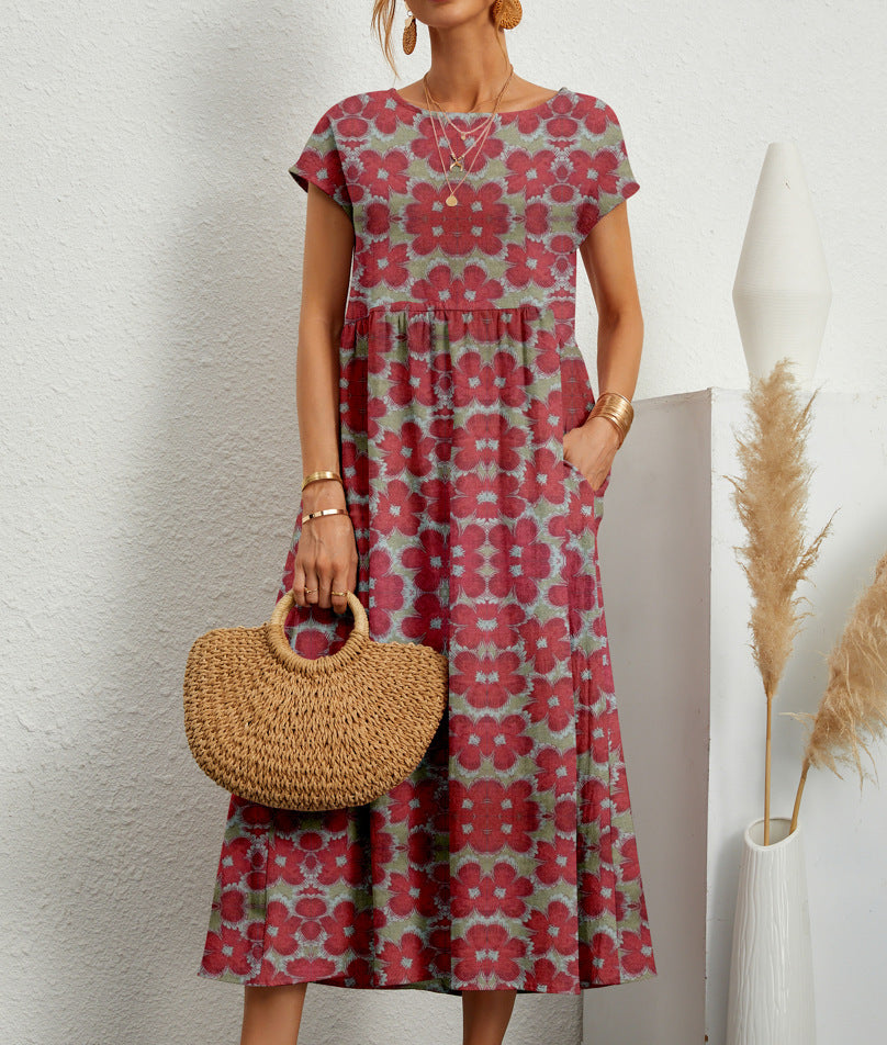 Floral Short Sleeve Tiered Pocket Maxi Dress 6