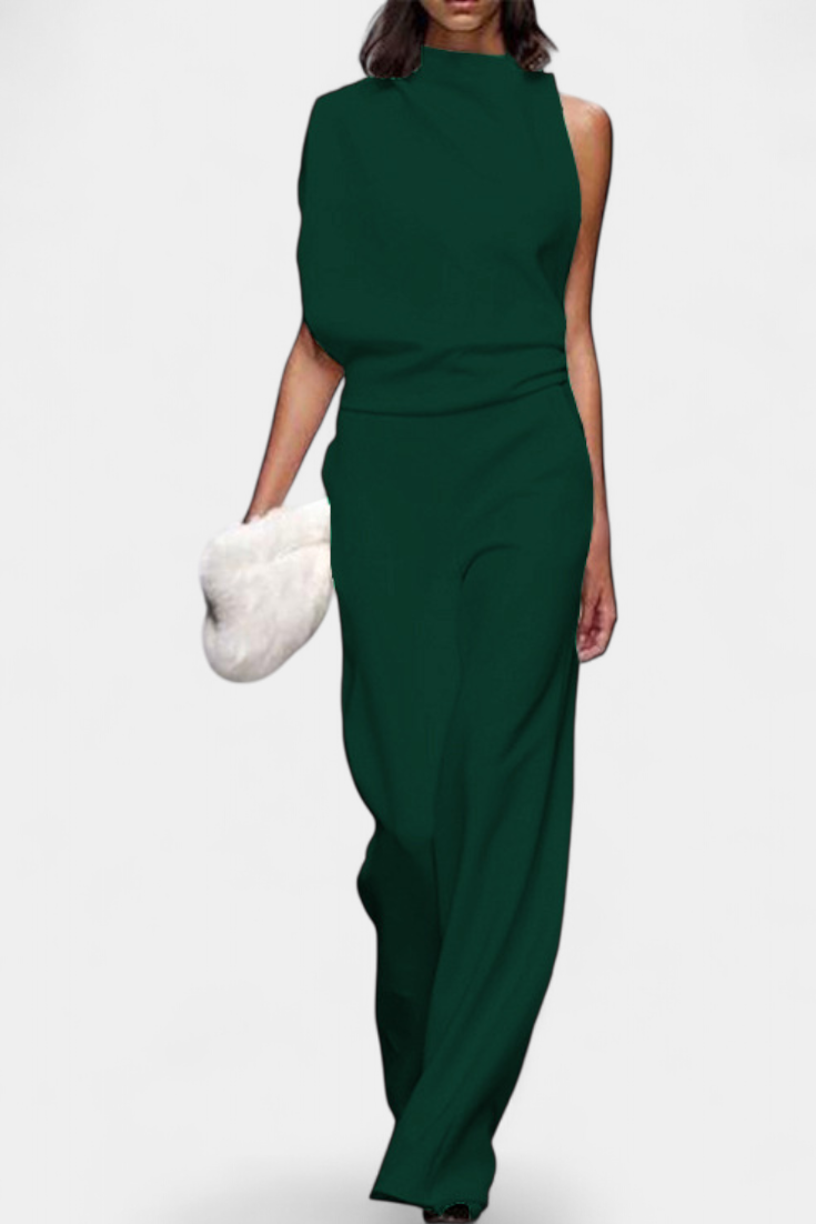 One Shoulder Sleeveless Mock Neck Wide Leg Jumpsuit 10