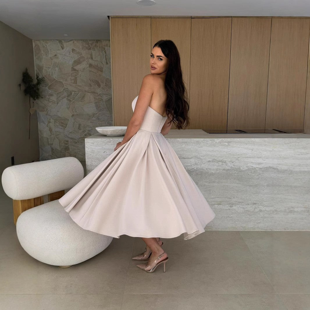 Strapless Fit and Flare Pleated Midi Cocktail Dress - View 4