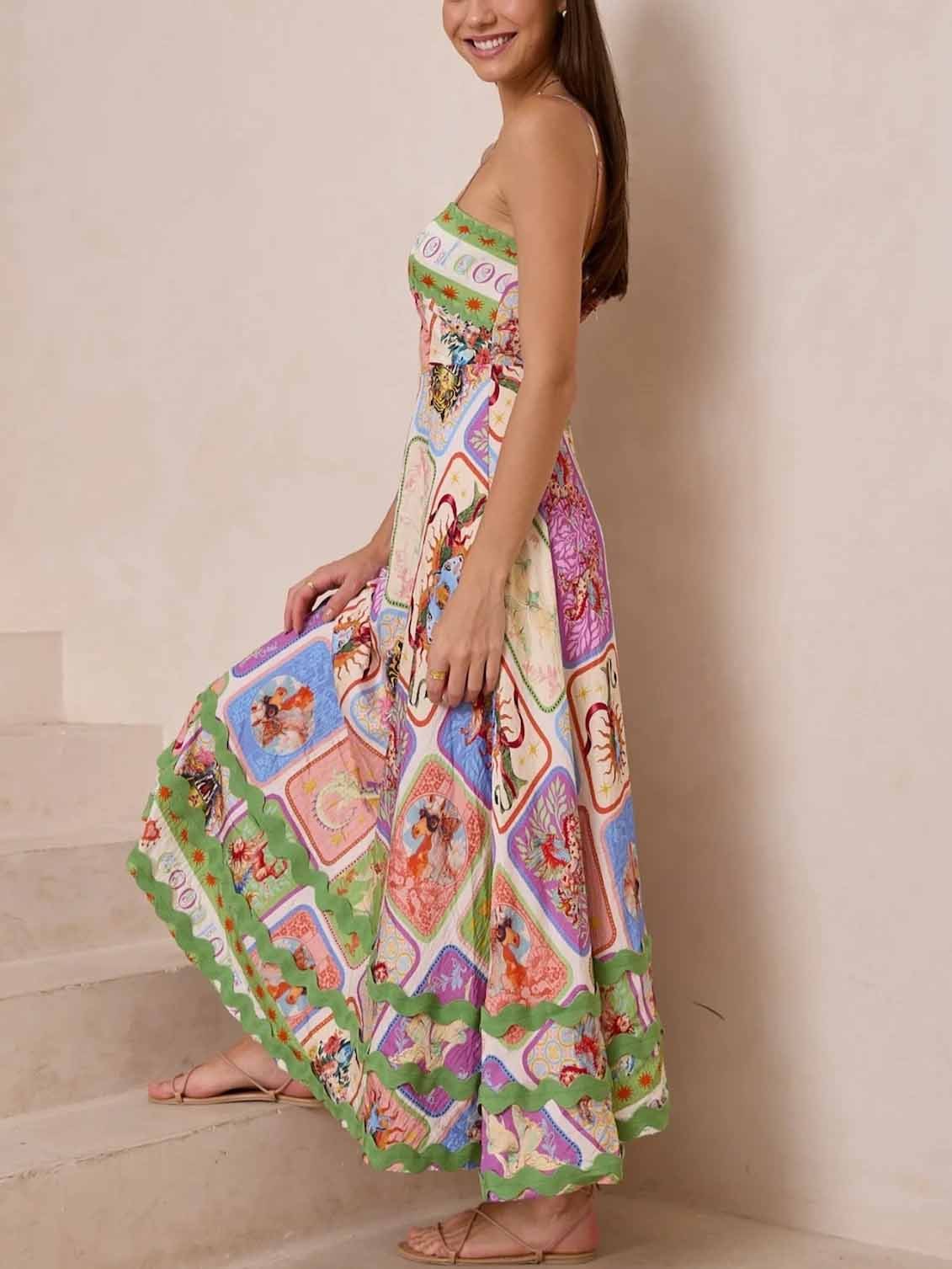 Unique Painted Print Sleeveless Lace Maxi Dress - View 2