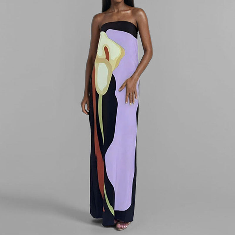 Strapless Floral Print Column Maxi Gown - View 8