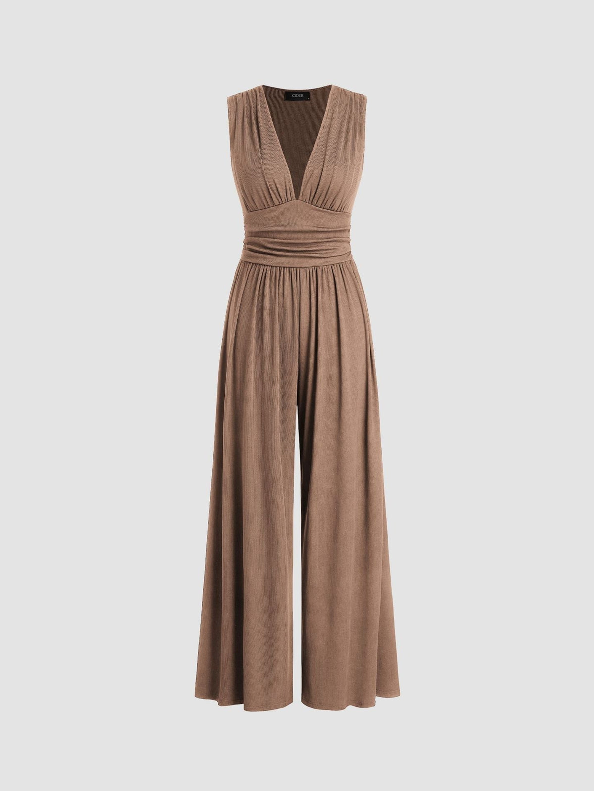 Deep V-Neck Ruched Waist Wide Leg Jumpsuit 4