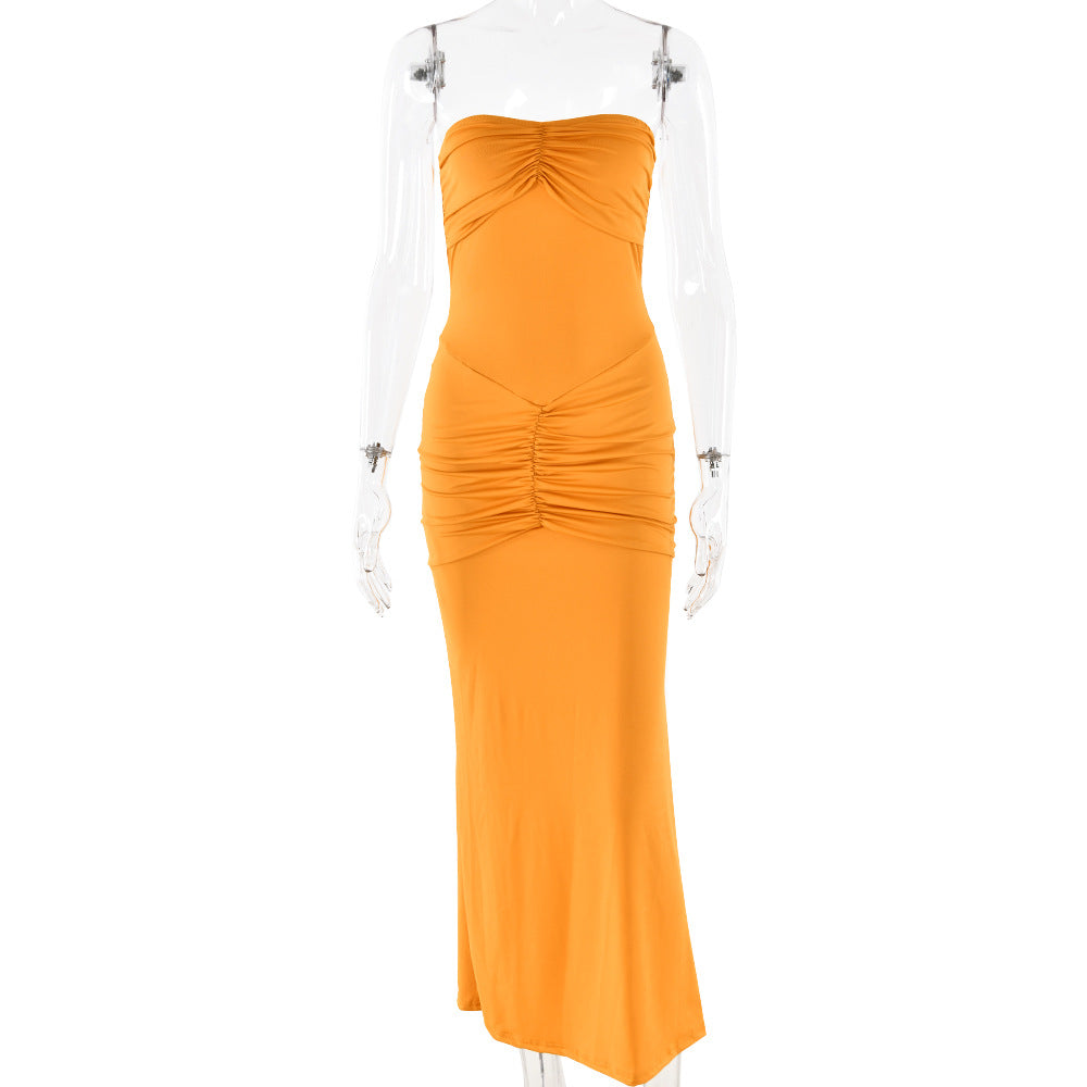 Velvet Strapless Sweetheart Center Ruched Bodycon Maxi Gown - View 6