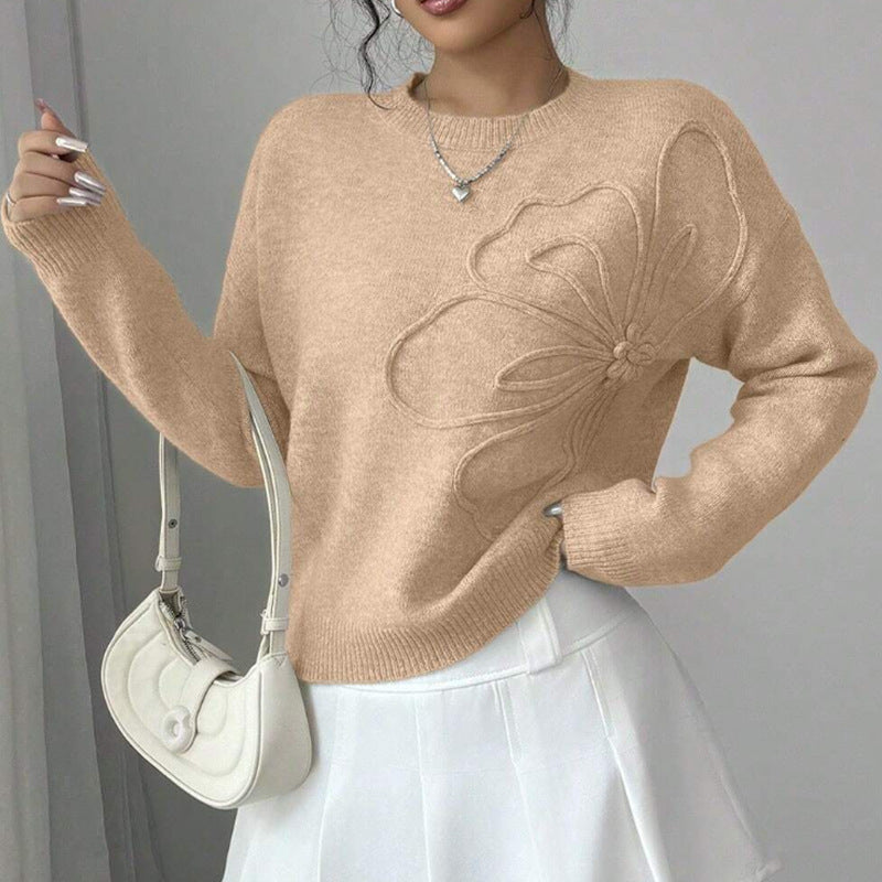 Floral Applique Crew Neck Long Sleeve Sweater 2