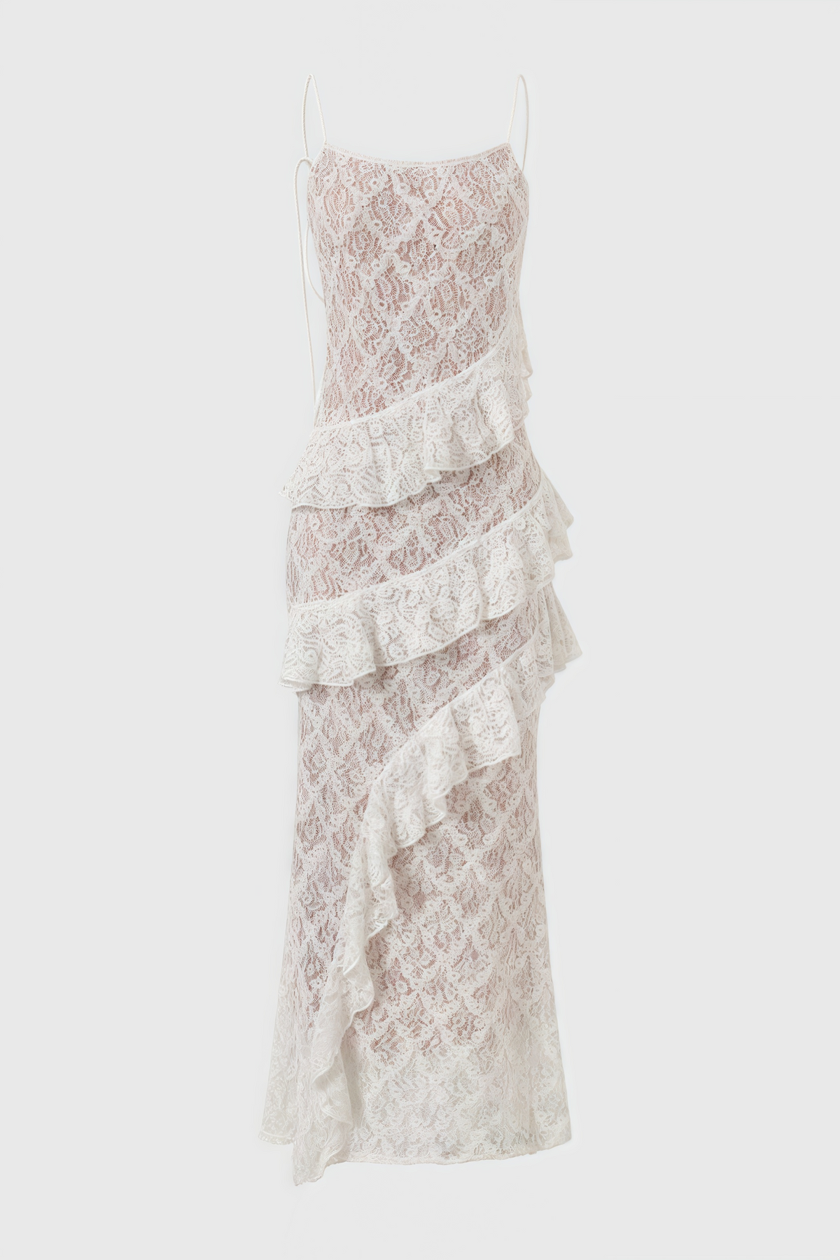 Nevah White Lace Frill Maxi Dress - View 5