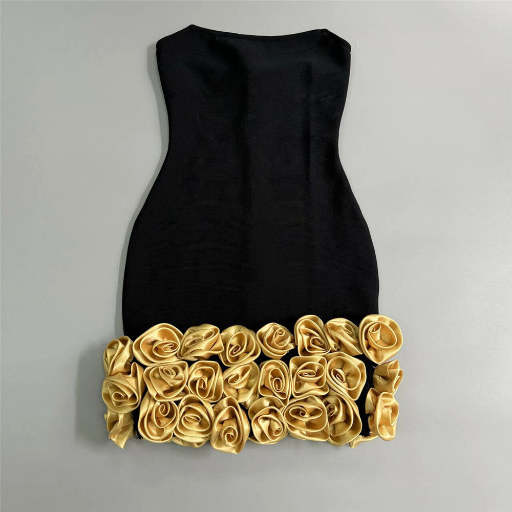 Strapless 3D Floral Hem Bodycon Mini Party Dress - View 2