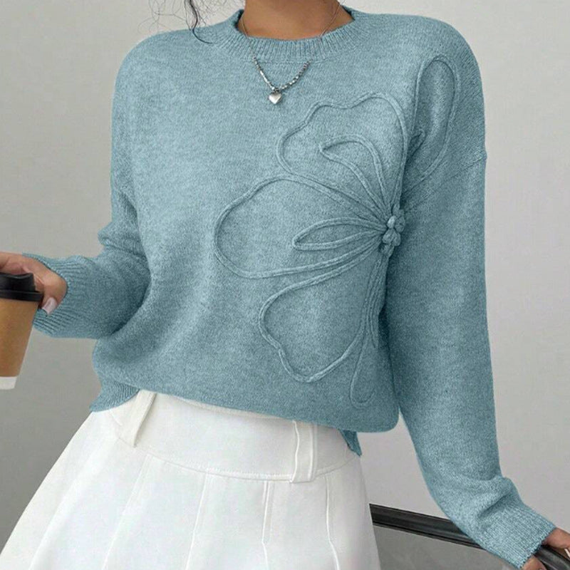 Floral Applique Crew Neck Long Sleeve Sweater 3