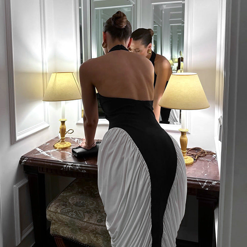 Halter Neck Ruched Draped Asymmetric Bodycon Midi Dress - View 4
