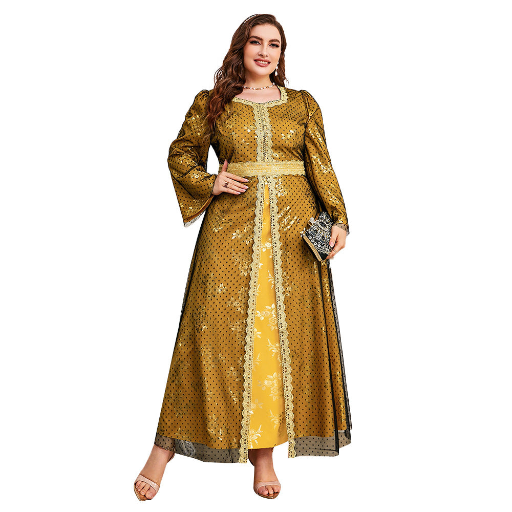 Plus Size High Waist Loose Long Sleeve Mesh A line Dress - View 5