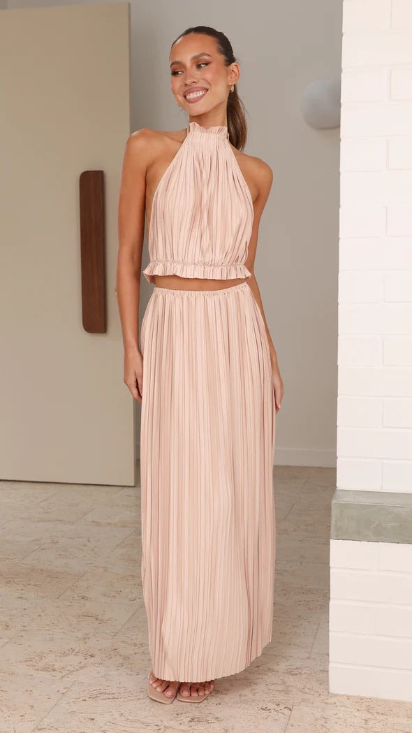 Year Halter Backless Lacing Suit Pleated Dress - View 6