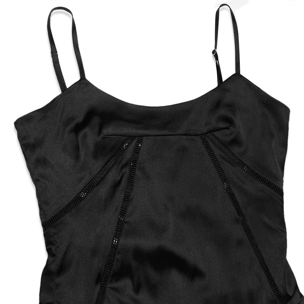 Square Neck Lace Up Back Satin Slip Maxi Dress - View 6