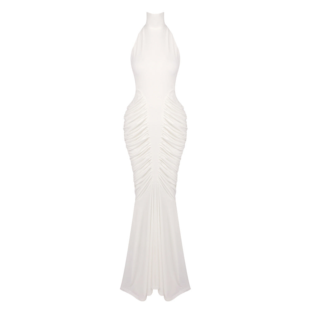 High Neck Sleeveless Ruched Mermaid Maxi Dress - View 5