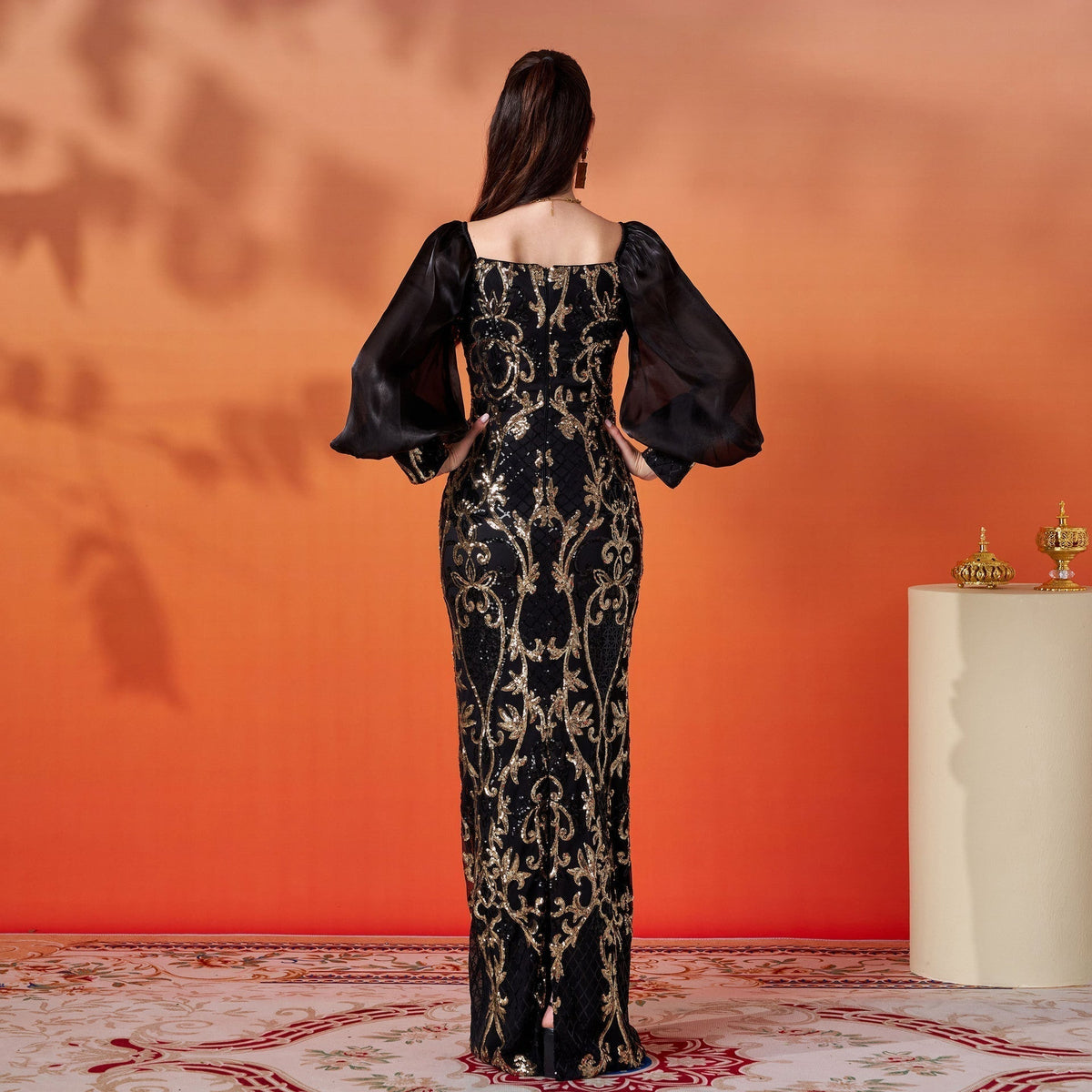 Sequin Sweetheart Neck Puff Sleeve Mermaid Formal Gown - View 4