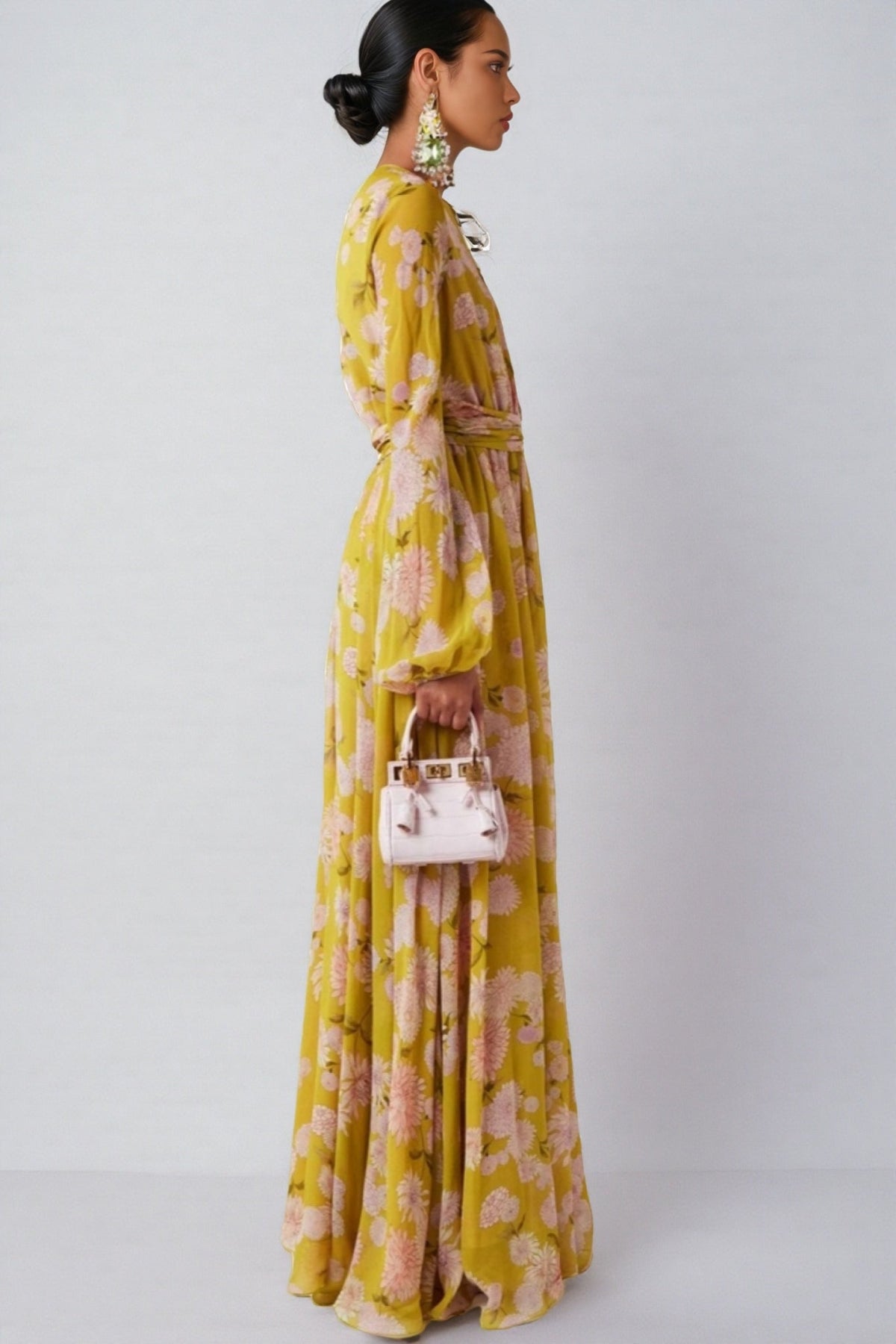 Giselle Floral Lace Up Puff Sleeve Maxi Dress - View 3