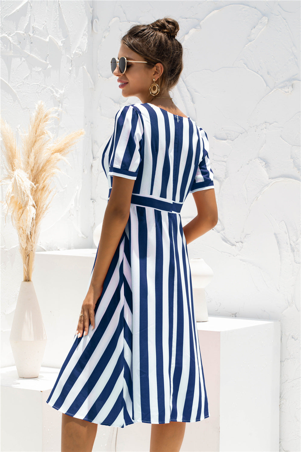 Glinda Striped Satin Midi Shirt Dress - View 6