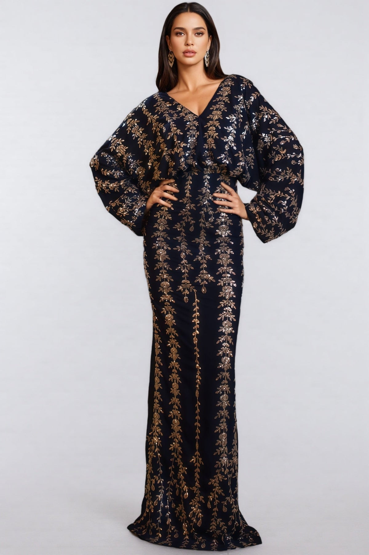 Mereke V-Neck Hip Wrap Sequin Maxi Dress