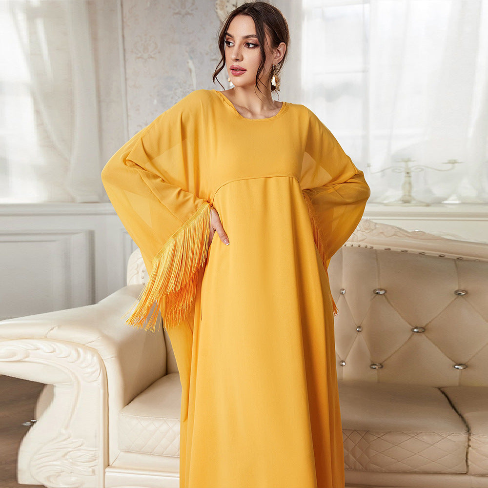 Fringe Trim Wide Sleeve Layered Kaftan Maxi Dress - View 4
