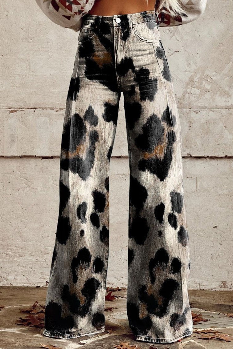 Leopard Print High Waist Wide Leg Pants