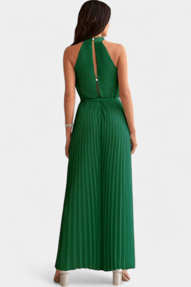 Halter Neck Pleated Belted Wide Leg Jumpsuit 5