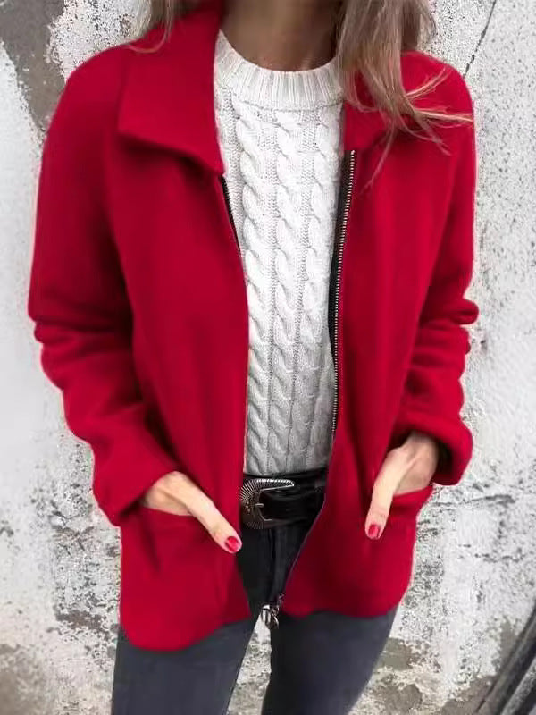 Lapel Collar Zip Front Pocket Fleece Jacket 3